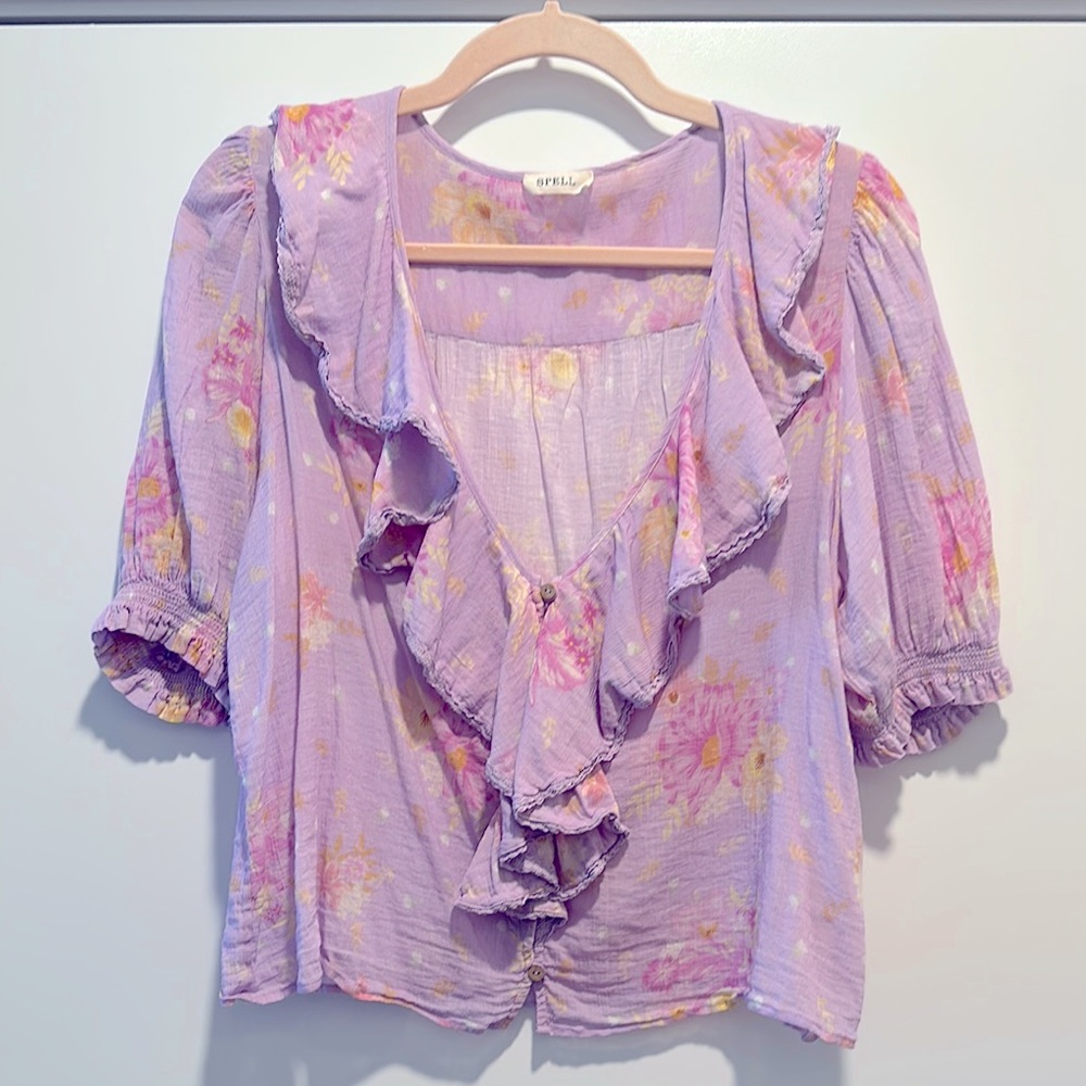 Spell Lei Lei Short Sleeve Frill Blouse Lavender